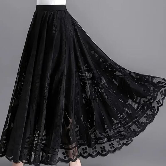 NEW! ELEGANT Lace A LINE FLOWY SKIRT SZ L - Picture 6 of 7